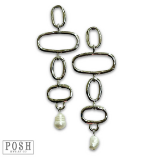 Geometric shape earring with pearl drop - LC