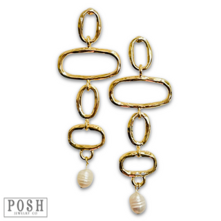 Geometric shape earring with pearl drop - LC