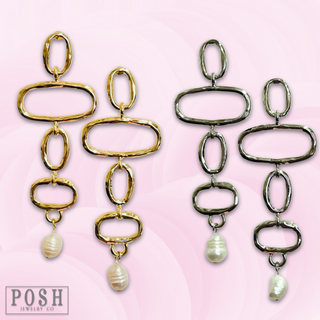 Geometric shape earring with pearl drop - LC