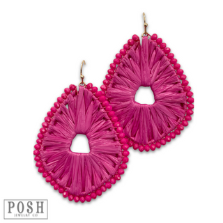 Raffia and bead wrapped teardrop earring, last call