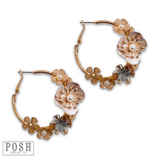 Metallic flower hoop earring, last call