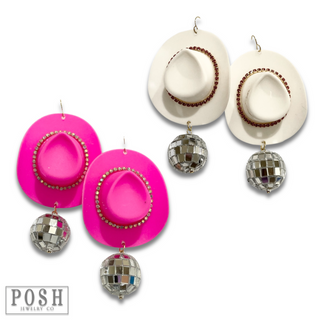 Cowboy hat and disco ball earring - LC