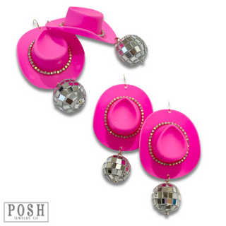 Cowboy hat and disco ball earring - LC
