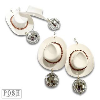 Cowboy hat and disco ball earring - LC