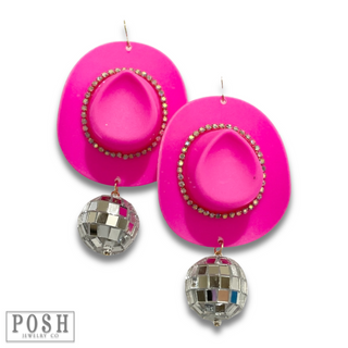 Cowboy hat and disco ball earring - LC