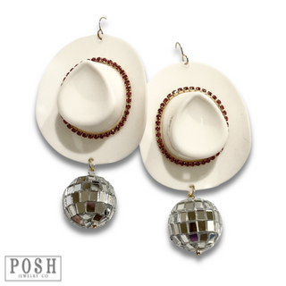 Cowboy hat and disco ball earring - LC