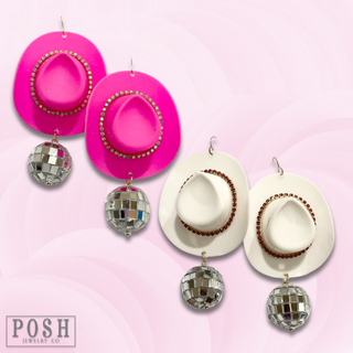 Cowboy hat and disco ball earring - LC