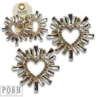 Large rhinestone heart earring