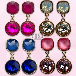 Round and square rhinestone dangle earring