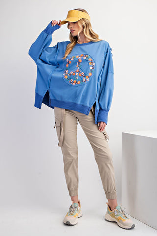 Peace Patch Front Terry Knit Top Blue - Boutique Bella BellaTop