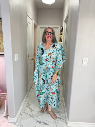 Peacock Paradise Tie Kaftan - Boutique Bella BellaKaftan