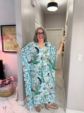 Peacock Paradise Tie Kaftan - Boutique Bella BellaKaftan