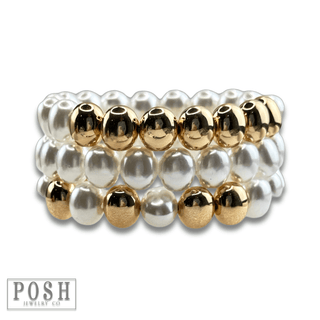 Pearl and gold oval bead bracelet set - Boutique Bella BellaBracelets