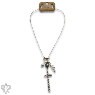 Pearl cross charm necklace with Austrian crystal - Boutique Bella BellaNecklaces