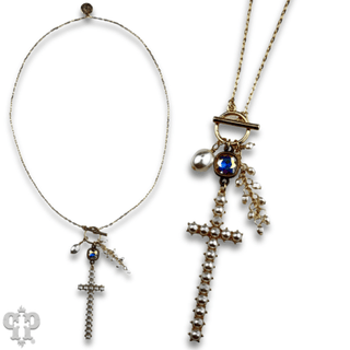 Pearl cross charm necklace with Austrian crystal - Boutique Bella BellaNecklaces