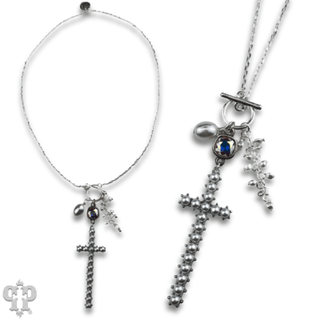 Pearl cross charm necklace with Austrian crystal - Boutique Bella BellaNecklaces