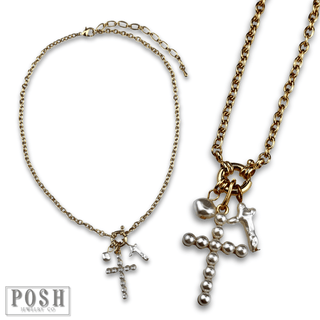 Pearl cross pendant chain necklace - Boutique Bella BellaNecklaces