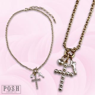 Pearl cross pendant chain necklace - Boutique Bella BellaNecklaces