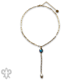 Pearl drop chain necklace with Austrian crystal - Boutique Bella BellaNecklaces