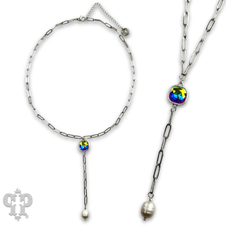 Pearl drop chain necklace with Austrian crystal - Boutique Bella BellaNecklaces