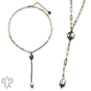 Pearl drop chain necklace with Austrian crystal - Boutique Bella BellaNecklaces