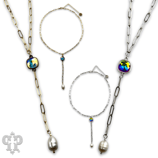 Pearl drop chain necklace with Austrian crystal - Boutique Bella BellaNecklaces