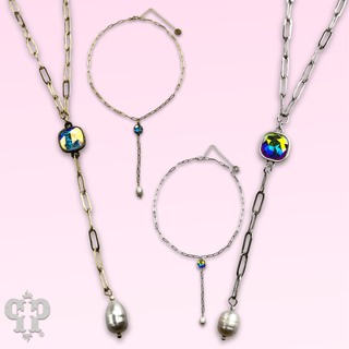 Pearl drop chain necklace with Austrian crystal - Boutique Bella BellaNecklaces