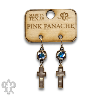 Pearl finish cross charm earring with Austrian crystal - Boutique Bella BellaEarrings