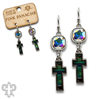 Pearl finish cross charm earring with Austrian crystal - Boutique Bella BellaEarrings