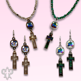 Pearl finish cross charm earring with Austrian crystal - Boutique Bella BellaEarrings