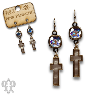 Pearl finish cross charm earring with Austrian crystal - Boutique Bella BellaEarrings