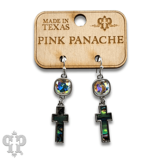 Pearl finish cross charm earring with Austrian crystal - Boutique Bella BellaEarrings