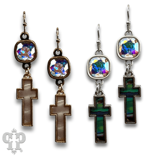 Pearl finish cross charm earring with Austrian crystal - Boutique Bella BellaEarrings