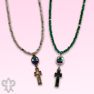 Pearl finish cross charm necklace with Austrian crystal - Boutique Bella BellaNecklaces