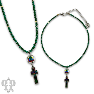 Pearl finish cross charm necklace with Austrian crystal - Boutique Bella BellaNecklaces