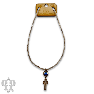 Pearl finish cross charm necklace with Austrian crystal - Boutique Bella BellaNecklaces