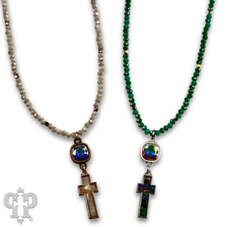 Pearl finish cross charm necklace with Austrian crystal - Boutique Bella BellaNecklaces