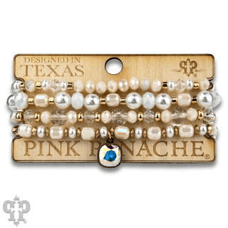 Pearl, glass and gold bead bracelet with Austrian crystal - Boutique Bella BellaBracelets