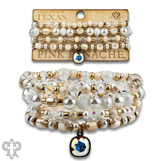 Pearl, glass and gold bead bracelet with Austrian crystal - Boutique Bella BellaBracelets