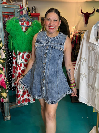 Pearl & Prism Denim Flare Dress - Boutique Bella BellaDress