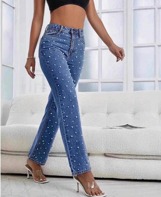 Pearled Straight Wide - Leg Jeans - Boutique Bella Bellajeans