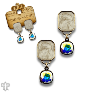 Pearlescent rectangle and Austrian crystal earring - Boutique Bella BellaEarrings