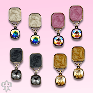 Pearlescent rectangle and Austrian crystal earring - Boutique Bella BellaEarrings