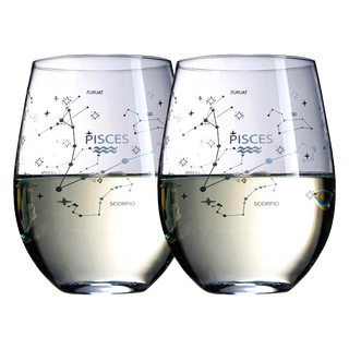 Set Of 2 Zodiac Sign Wine Glasses With 2 Wooden Coasters By Astrology Drinking Glass