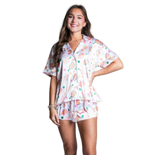 PickleBall Satin Pajama Short Set - Boutique Bella Bellapajama set