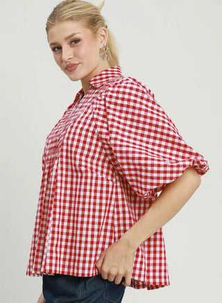 Picnic Day Gingham Smocked Top - Boutique Bella BellaBlouse