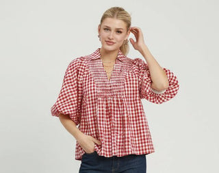 Picnic Day Gingham Smocked Top - Boutique Bella BellaBlouse