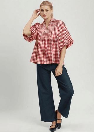 Picnic Day Gingham Smocked Top - Boutique Bella BellaBlouse