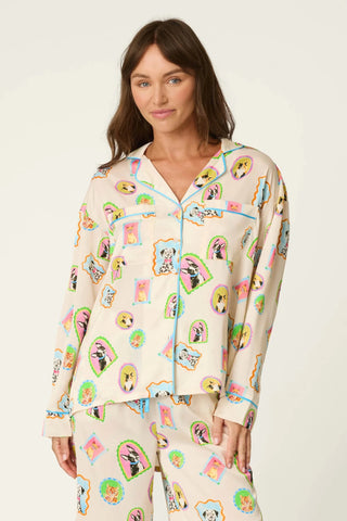 Picture Purrfect Pet Portraits Satin Long Sleeve Top - Boutique Bella BellaPajama Top