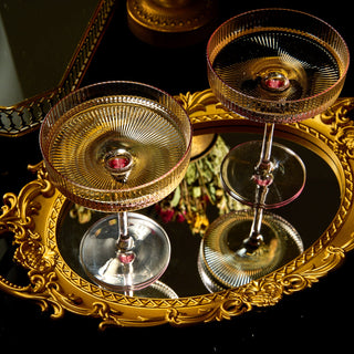 Set Of 2 Ripple Ribbed Cocktail Coupe Colored Glasses By Prosecco Mimosa Sparkling W